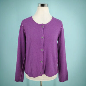 J. Jill Size Medium M Purple Recrafted Contrast Blanket Button Wool Cardigan